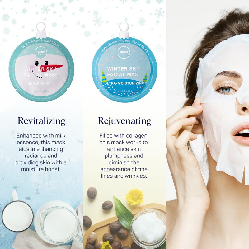 SpaLife Beauty Winter Skin Christmas Face Mask Bundle | Korean Facial Masks | Hydrating, Moisturizing and Firming Sheet Mask Set | Christmas Gifts for Women | 12 Pack - Image 3